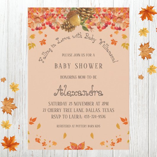 Herbstboho Floral Fallend in Liebe Kinderdusche Einladung