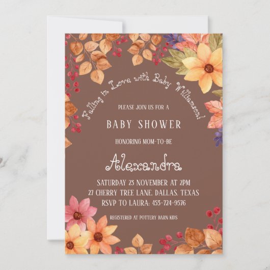 Herbstboho Floral Fallend in Liebe Kinderdusche Einladung (Vorderseite)
