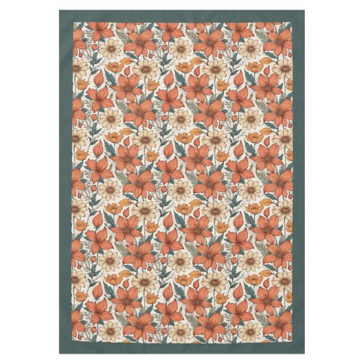 Herbstboho terracotta Blume pastellblau Tischdecke (Vorderseite)