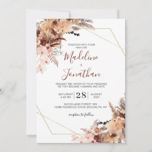 Herbstboho Terracotta Blumengeometrie Hochzeit Einladung