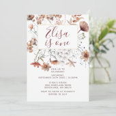 Herbstboho Wildblumen 1. Geburtstag Party Einladun Einladung (Stehend Vorderseite)