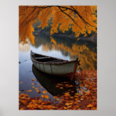 Herbstboot auf einem ruhigen Fluss Wall Art Poster (Vorne)