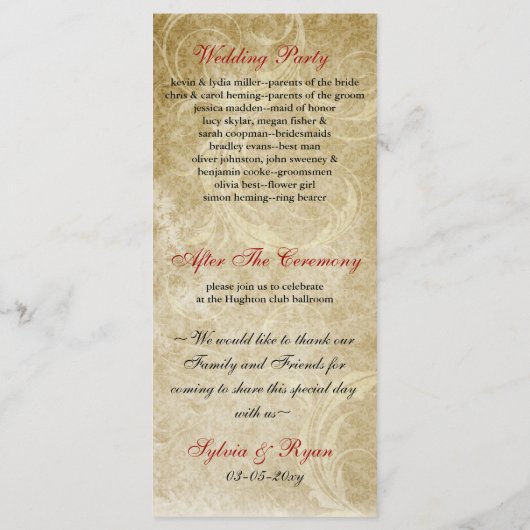 Herbstbraun Blätter Hochzeitsprogramm Programm (Rückseite)