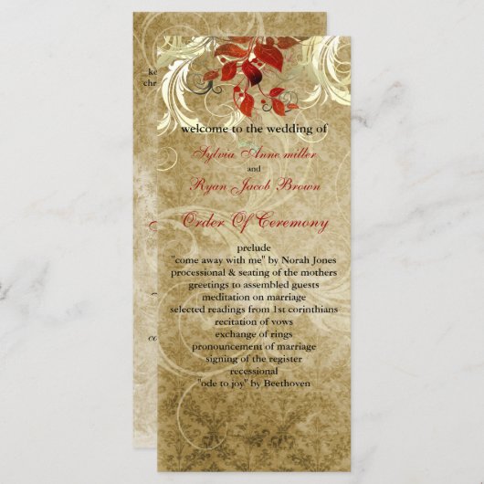 Herbstbraun Blätter Hochzeitsprogramm Programm (Vorne/Hinten)