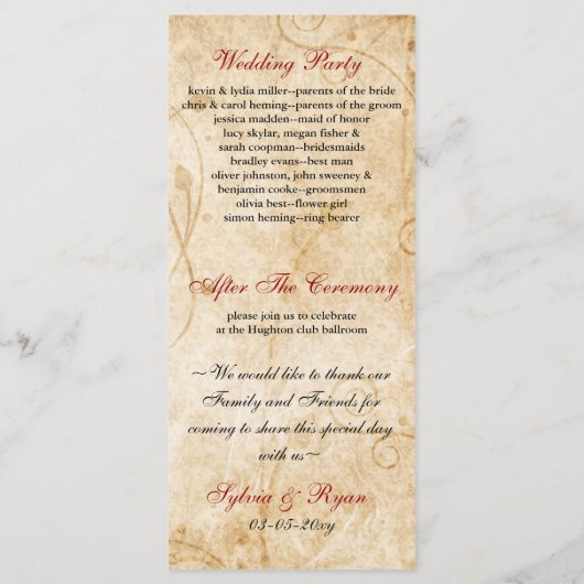 Herbstbraun Blätter Hochzeitsprogramm Programm (Rückseite)