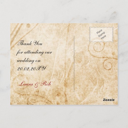 Herbstbraun Hochzeit Danke Postkarte (Rückseite)