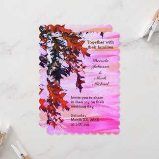 Herbstbraun-orangefarbene Blätter Swirl Pink Weddi Einladung