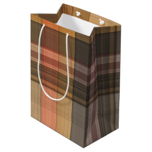 Herbstbraun und Orange Kariert  Mittlere Geschenktüte