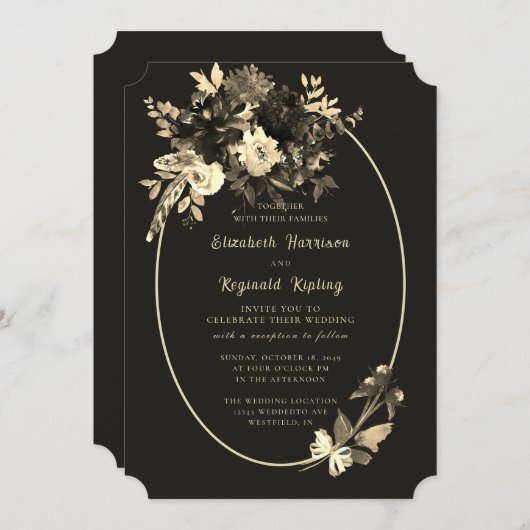 Herbstbraun Wasserfarbenzeitalter Blumenhochzeit Einladung (Vorne/Hinten)