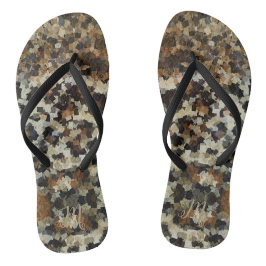 Herbstbraune Muster Mit Monogramm Leopard Badesandalen (Fußbett)
