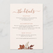 Herbstbro verlasse Hochzeitsdetails Elfenbein Begleitkarte (Vorderseite)