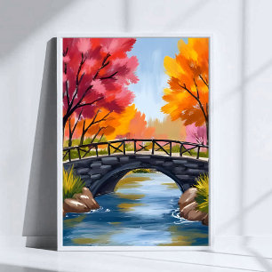 Herbstbrücke Herbstlaub Aquarell Natur Poster