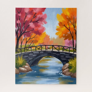 Herbstbrücke Herbstlaub Aquarell Natur Puzzle
