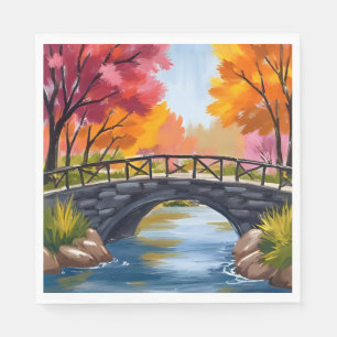 Herbstbrücke Herbstlaub Aquarell Natur Serviette