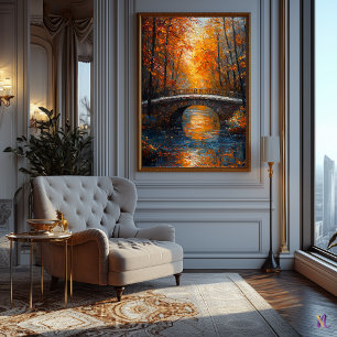 Herbstbrücke über einen ruhigen Fluss im Impressio Poster
