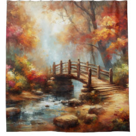 "Herbstbrücke über Serene Stream" Duschvorhang