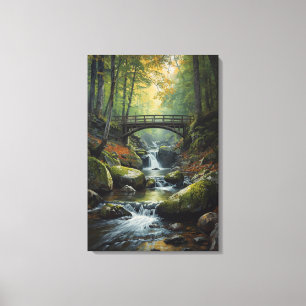 Herbstbrücke Wasserfall Leinwanddruck