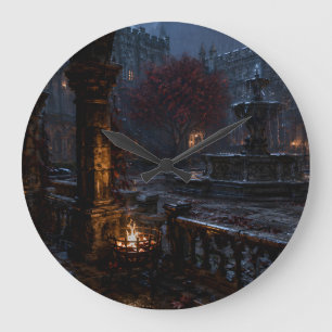 Herbstbrunnen-Innenhof-Wanduhr Große Wanduhr
