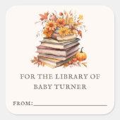 Herbstbücher | Babydusche Buchzeichen-Aufkleber Quadratischer Aufkleber (Vorderseite)