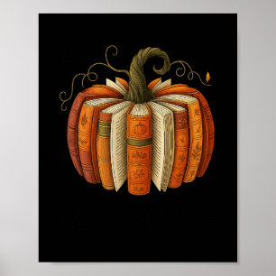 Herbstbücher Kürbis Retro-Lesung Halloween Dankfes Poster