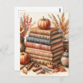 Herbstbücher und Pumpkins Postkarte (Vorne/Hinten)