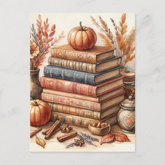Herbstbücher und Pumpkins Postkarte (Vorderseite)