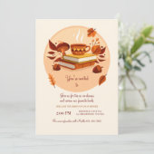 Herbstbücher und Tee Einladung (Stehend Vorderseite)