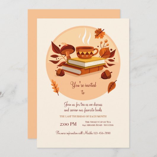 Herbstbücher und Tee  Einladung (Vorne/Hinten)