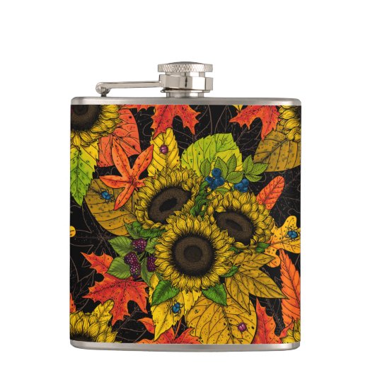 Herbstbukett auf schwarz flachmann (Vorderseite)