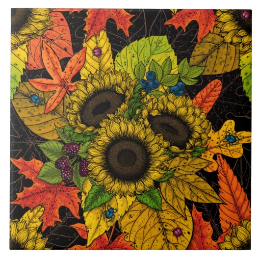 Herbstbukett auf schwarz fliese (Vorderseite)