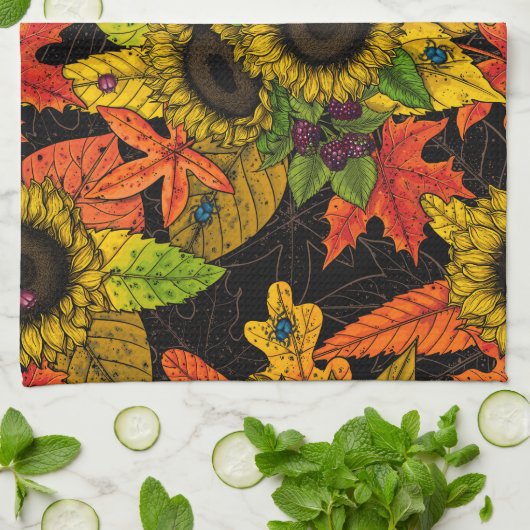 Herbstbukett auf schwarz geschirrtuch (Gefaltet)