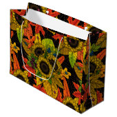 Herbstbukett auf schwarz große geschenktüte (Vorderseite Schrägansicht)