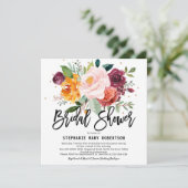 Herbstburgund Blush Bloral Blossom Brautparty Einladung (Stehend Vorderseite)