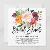 Herbstburgund Blush Bloral Blossom Brautparty Einladung (Vorderseite)