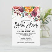 Herbstburgund Blush Bloral Blossom Brautparty Einladung (Stehend Vorderseite)