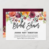 Herbstburgund Blush Bloral Blossom Brautparty Einladung (Vorne/Hinten)