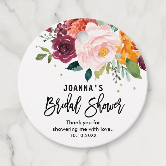 Herbstburgund Blush Bloral Blossom Brautparty Geschenkanhänger (Vorderseite)