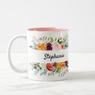 Herbstburgund Blush Bloral Blossom Brautparty Zweifarbige Tasse