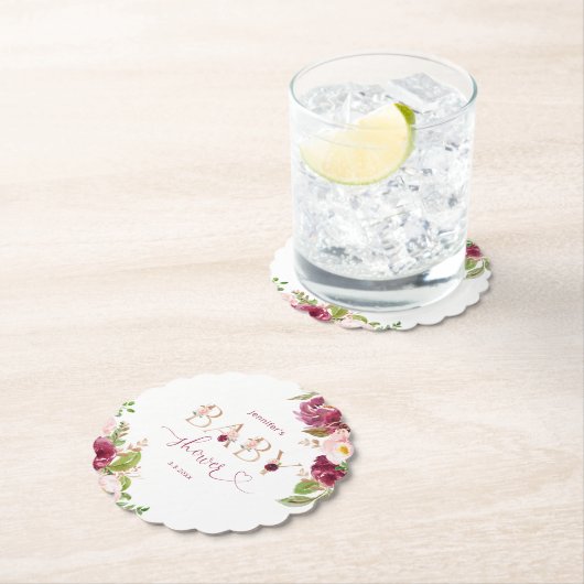 Herbstburgund Blütengoldfolie Babydusche Untersetzer (Vor Ort)