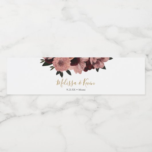 Herbstburgund Flora Flasche Wasserflaschenetikett (Einzelnes Label)