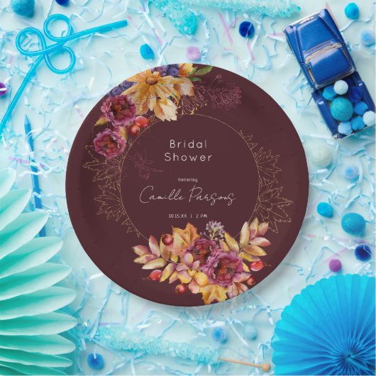 Herbstburgund Moody-Brautparty Pappteller (Party)