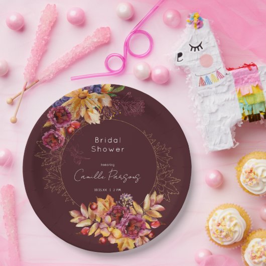 Herbstburgund Moody-Brautparty Pappteller (Party)