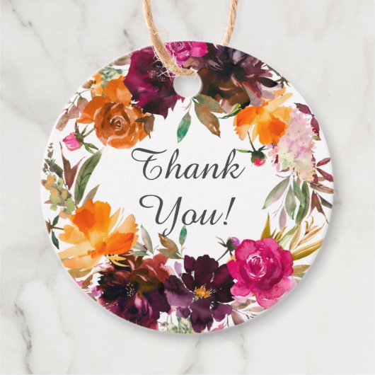 Herbstburgund & Orange Brautparty Geschenkanhänger (Vorderseite)