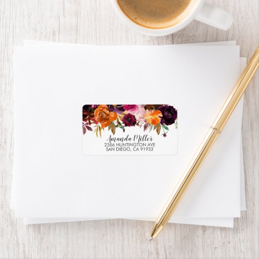 Herbstburgund & Orange Rücksendeadresse Adressaufkleber (Insitu)