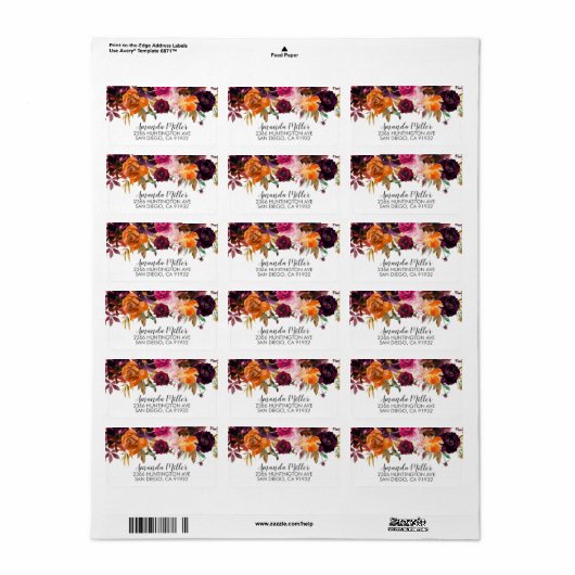 Herbstburgund & Orange Rücksendeadresse Adressaufkleber (Vorne)