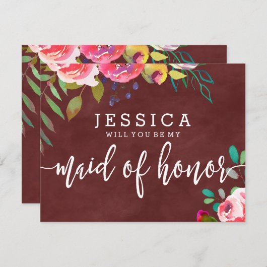 Herbstburgund wird meine Trauzeugin sein Einladung (Vorne/Hinten)