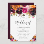 Herbstburgundy Blume Hochzeit im Herbst Einladung (Vorne/Hinten)