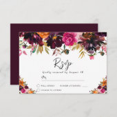 Herbstburgundy Blume Hochzeit im Herbst RSVP Karte (Vorne/Hinten)