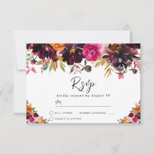 Herbstburgundy Blume Hochzeit im Herbst RSVP Karte