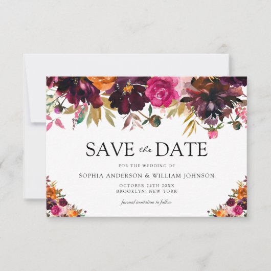 Herbstburgundy Blume Hochzeit im Herbst Save The Date (Vorderseite)